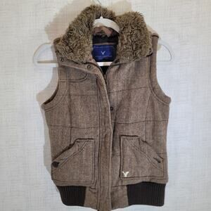 American Eagle Outfitters Tan Vest with Faux Fur